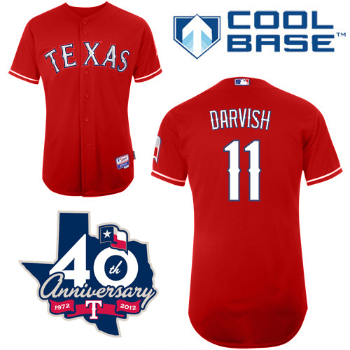 Designer Texas Rangers 2012 #11 Yu Darvish Red Cool Base MLB Jersey with 40th Anniversary Patch